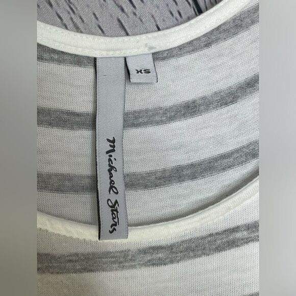 Michael Stars Striped T Shirt w/Leather Trim XS White Gray - Picture 4 of 7